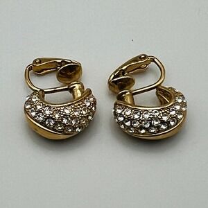Womens‎ Avon Clip On Earrings Hoop Pave Gold Tone Rhinestone Classic Vintage